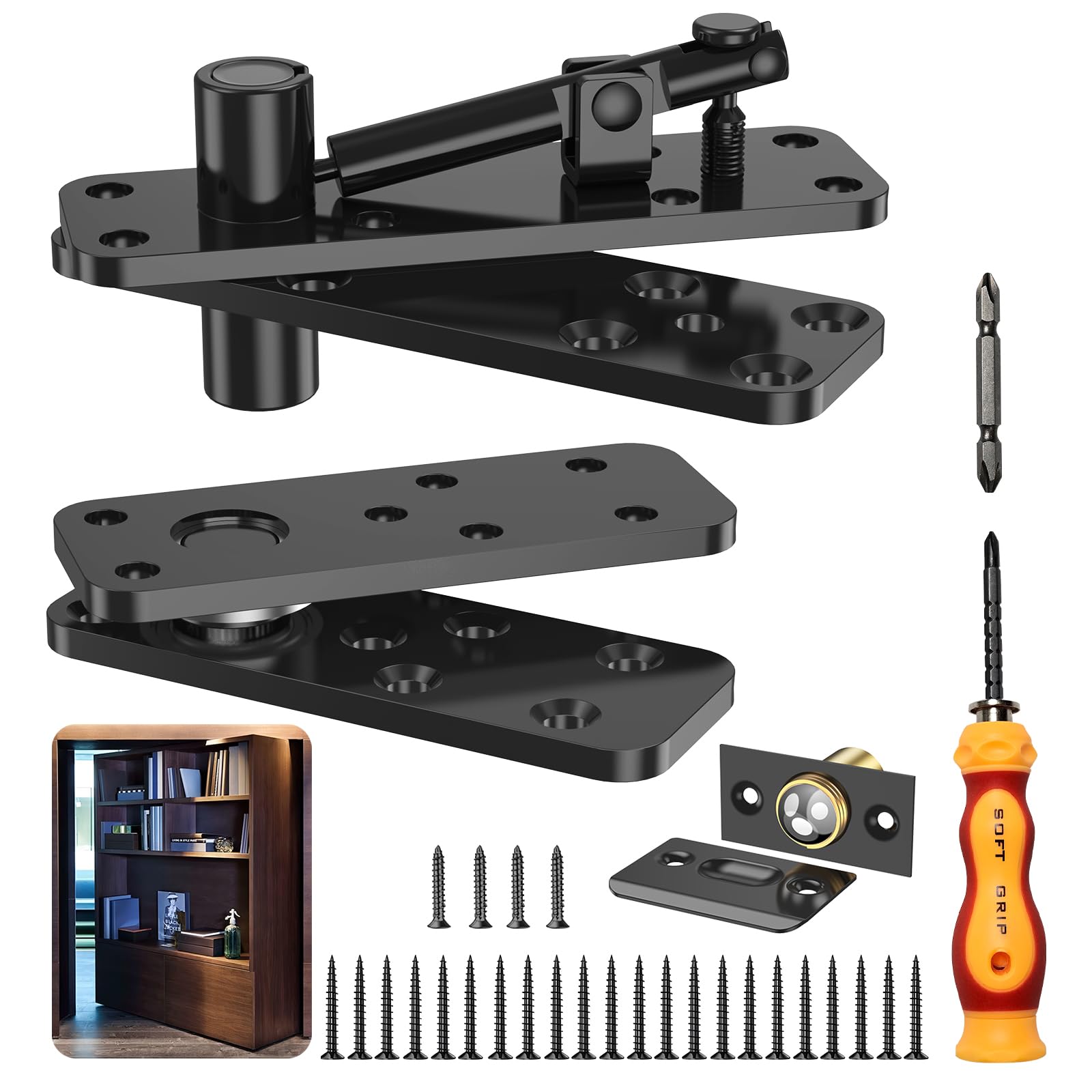 Hideboo Hidden Door Hinge, 570LBS Load-Bearing Thickened Solid Alloy Steel